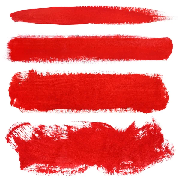 Red strokes of gouache paint brush — Stock Photo, Image