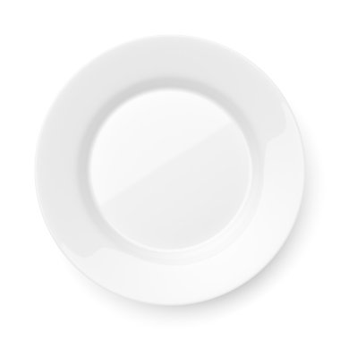 Boş seramik yuvarlak plaka üzerinde beyaz izole