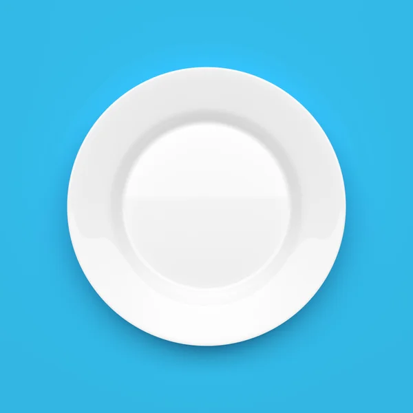 Empty white ceramic round plate on blue — Stock Photo, Image