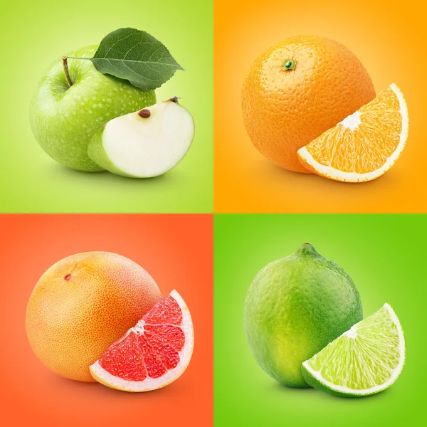 Conjunto de frutas de colores manzana, naranja, pomelo, lima —  Fotos de Stock