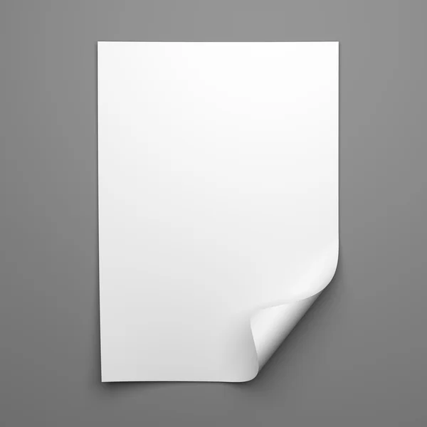 Foglio vuoto vuoto di carta bianca con angolo arricciato — Foto Stock