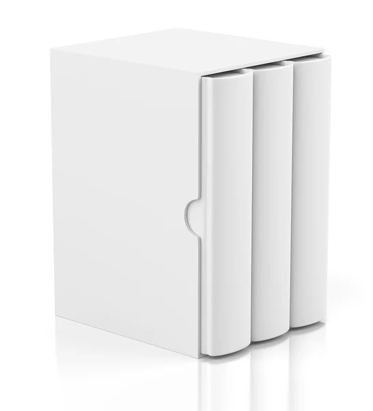 Three books in cardboard box cover on white — Stock Photo, Image