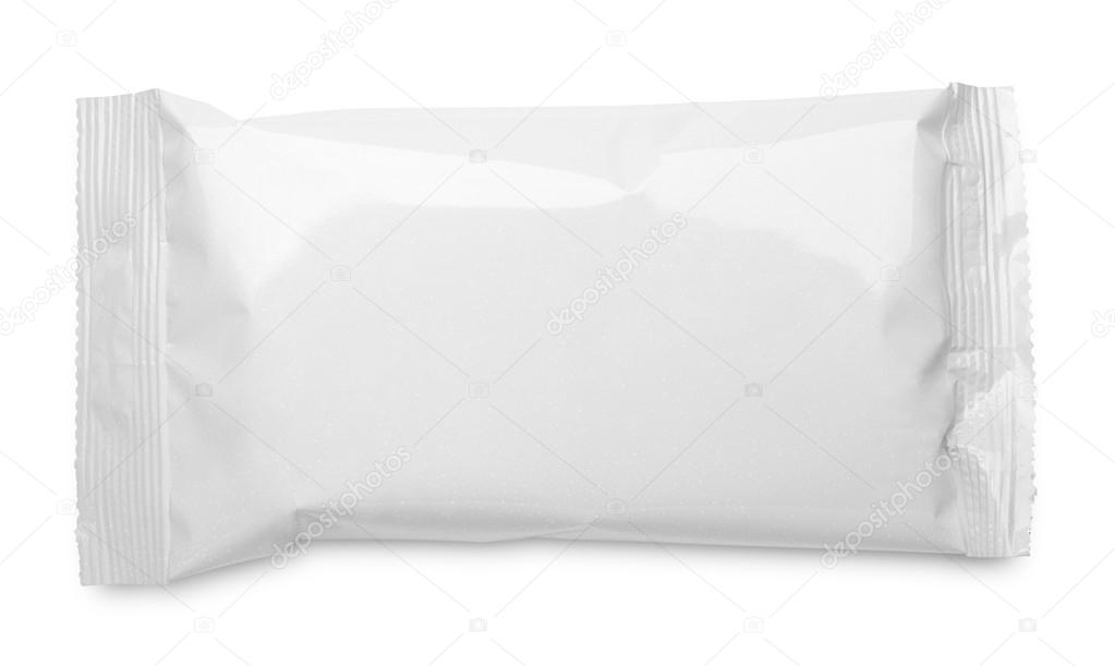 Blank plastic pouch food packaging on white