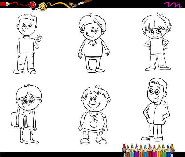 Kid boys set coloring book — Stock Vector