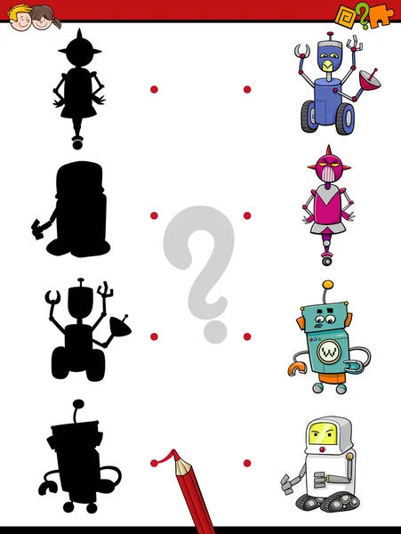 Actividad sombra preescolar con robots — Vector de stock