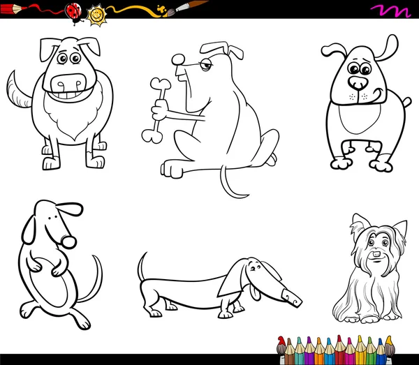 Perro personajes para colorear libro — Vector de stock