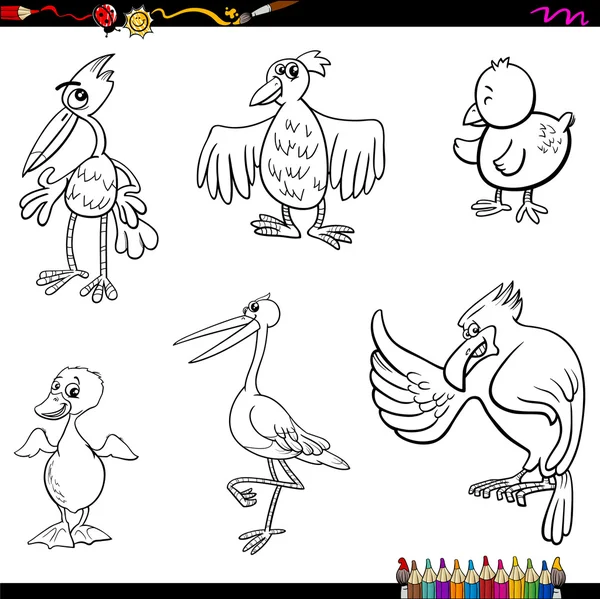 Aves desenhos animados página para colorir —  Vetores de Stock