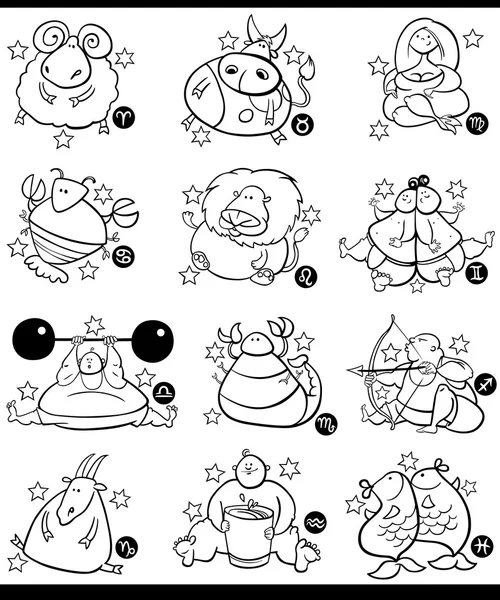 Signos del zodiaco de dibujos animados con sobrepeso — Vector de stock