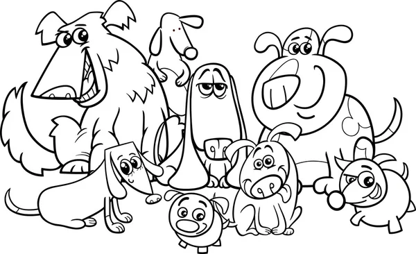 Grupo de perros dibujos animados para colorear libro — Vector de stock