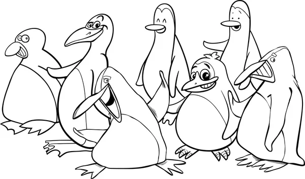 Tučňáci skupina omalovánky — Stockový vektor