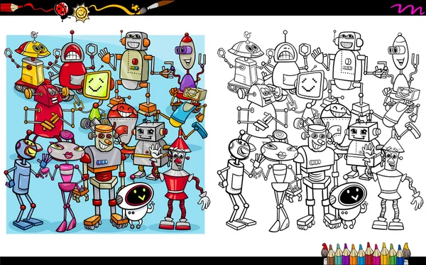 Ρομπότ χαρακτήρες βιβλίο με σελίδες χρωματισμού — Διανυσματικό Αρχείο