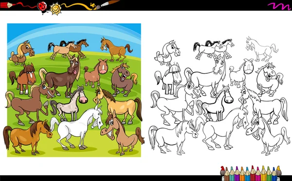 Horse characters coloring book — Stock Vector