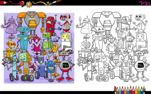 Robot personajes para colorear página — Vector de stock