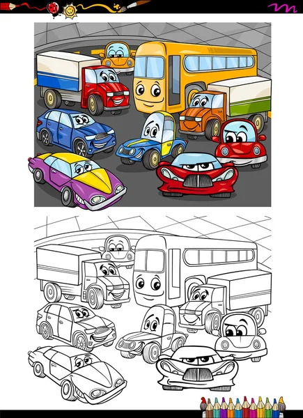 Carros grupo colorir livro — Vetor de Stock