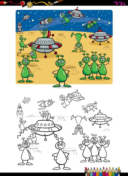 Aliens group coloring book — Stock Vector