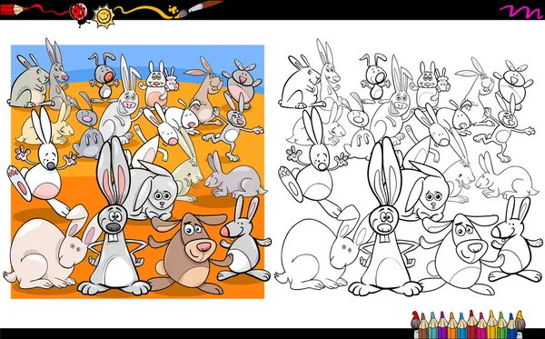 Conejo personajes para colorear libro — Vector de stock