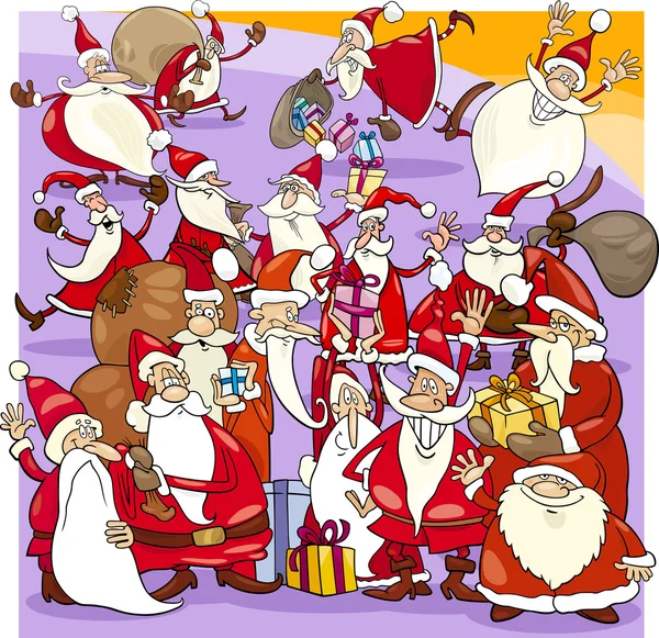 Christmas santa gruppen tecknad — Stock vektor