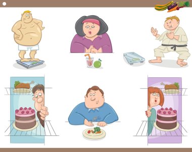 people on diet cartoon set clipart