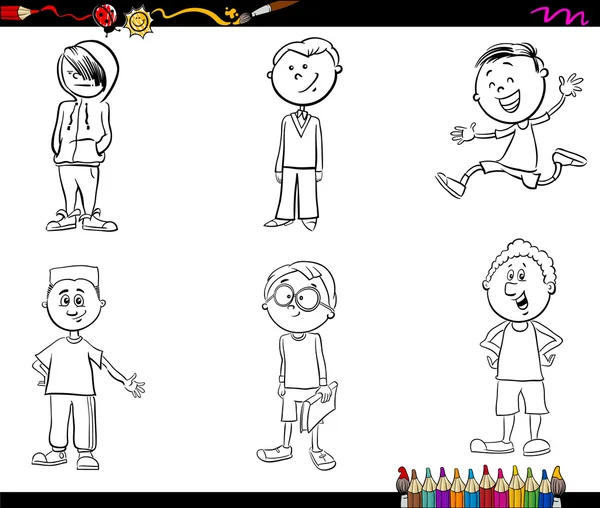 Kid boys set coloring book — Stock Vector