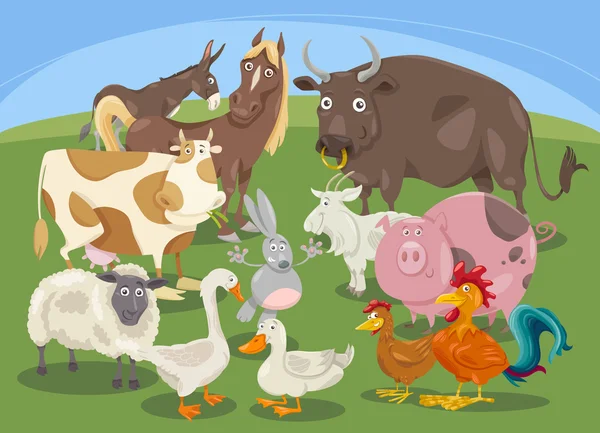 Animales de granja grupo de dibujos animados — Vector de stock