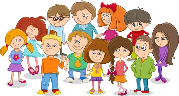 School kids groep cartoon — Stockvector