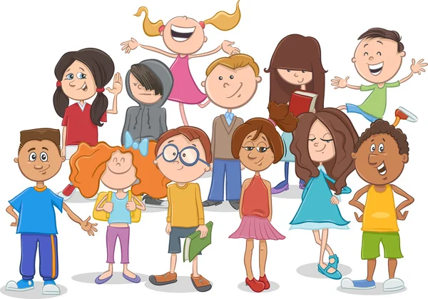 Gyerekek vagy tinédzserek csoport rajzfilm — Stock Vector