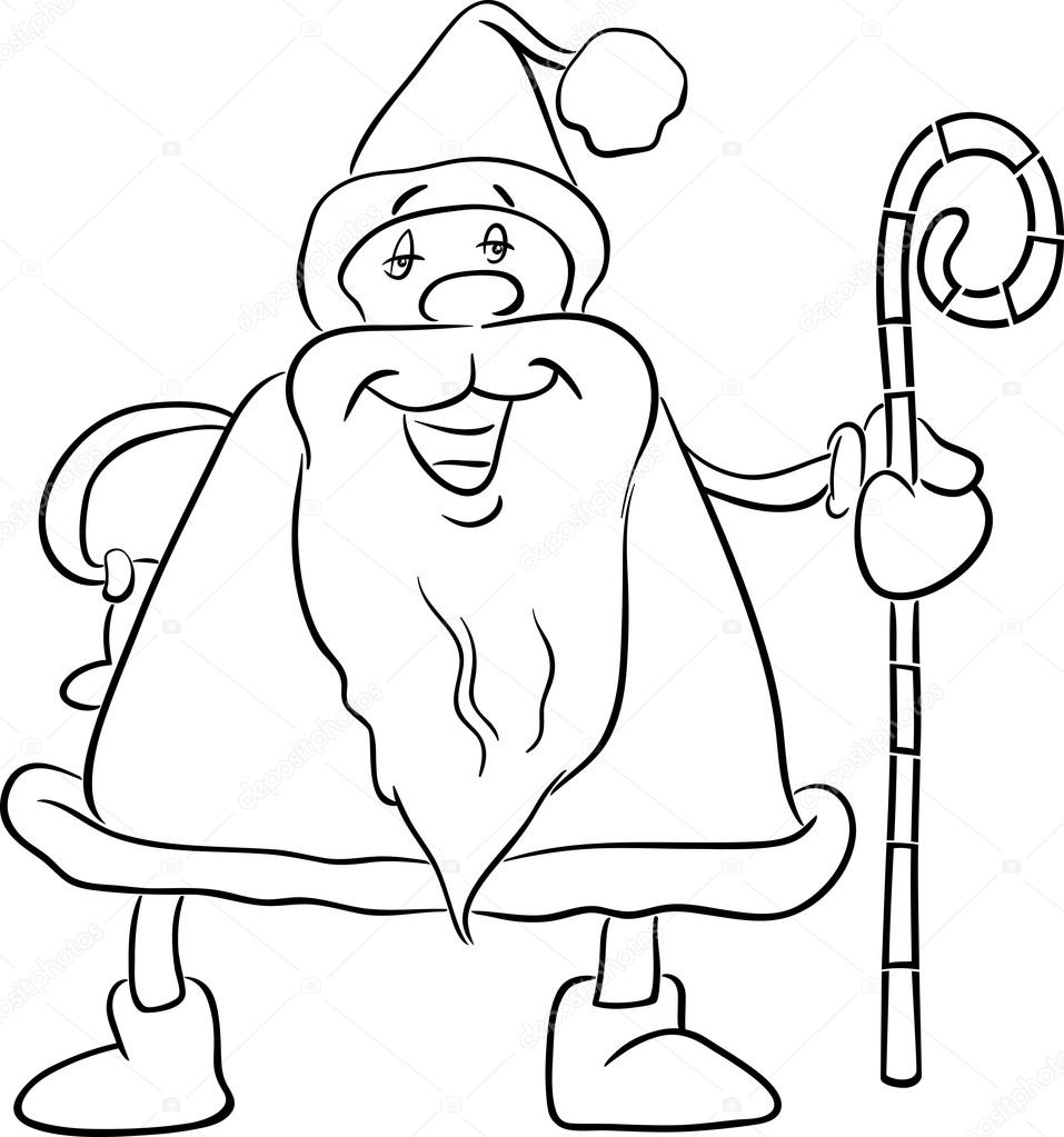 black and white cartoon illustration of santa claus with cane on christmas time for coloring book vector by izakowski - Coloring Book Santa black and white cartoon illustration of santa claus with cane on christmas time for coloring book vector by izakowski - Coloring Book Santa