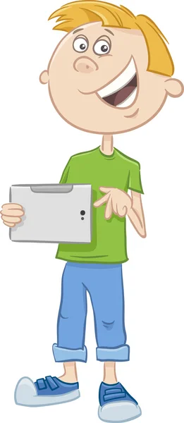 Αγόρι με tablet pc κινουμένων σχεδίων — Διανυσματικό Αρχείο