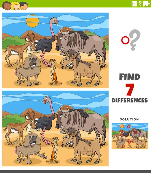 Cartoon Illustration Finding Differences Pictures Educational Game Kids Comic Wild — Stockový vektor