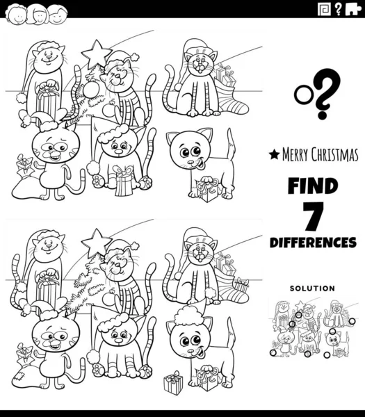 Black White Cartoon Illustration Find Differences Pictures Educational Game Children — стоковий вектор