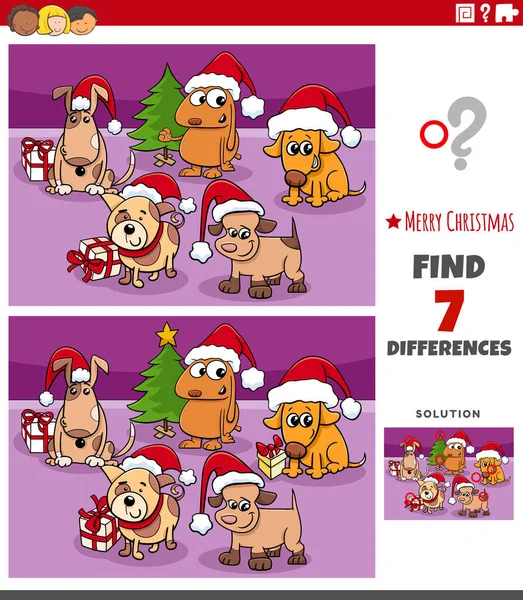 Cartoon Illustration Finding Differences Pictures Educational Game Children Comic Dogs — Stockový vektor
