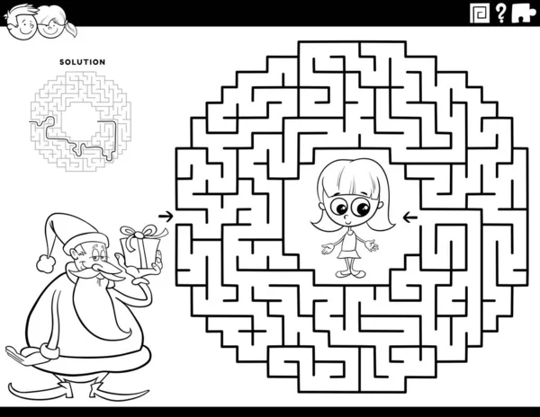 Черно Белый Мультфильм Воспитательная Игрушка Детей Санта Клаусом Книжной Раскраской — стоковый вектор