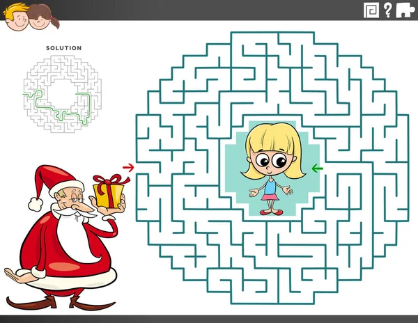 Cartoon Ilustrace Vzdělávací Bludiště Logická Hra Pro Děti Santa Clausem — Stockový vektor