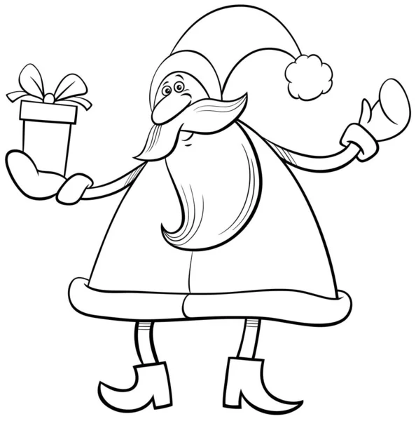 Black White Cartoon Illustration Santa Claus Character Christmas Present Coloring — Stock Vector