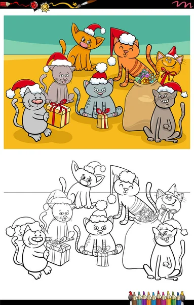 Cartoon Illustratie Van Grappige Katten Dierlijke Karakters Groep Kerst Tijd — Stockvector