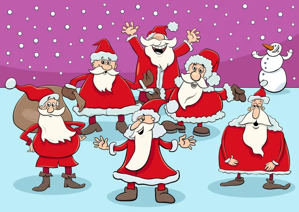 Ilustración Dibujos Animados Happy Santa Claus Characters Group Navidad — Vector de stock