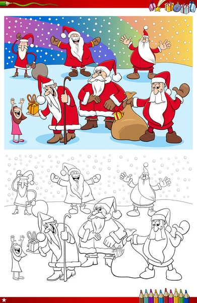 Cartoon Illustration Santa Claus Characters Christmas Coloring Book Page — Stockový vektor