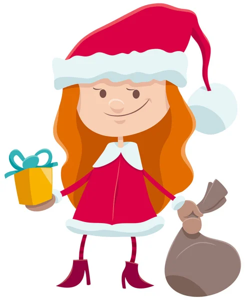 Ilustración Dibujos Animados Niña Traje Papá Noel Tiempo Navidad — Vector de stock