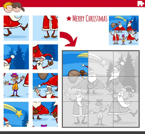 Illustrazione Dei Cartoni Animati Puzzle Educativo Bambini Con Babbo Natale — Vettoriale Stock