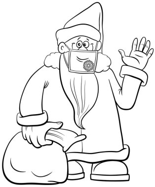 Noel Baba karakterinin Noel zamanı boyama kitabındaki yüz maskeli resmi.