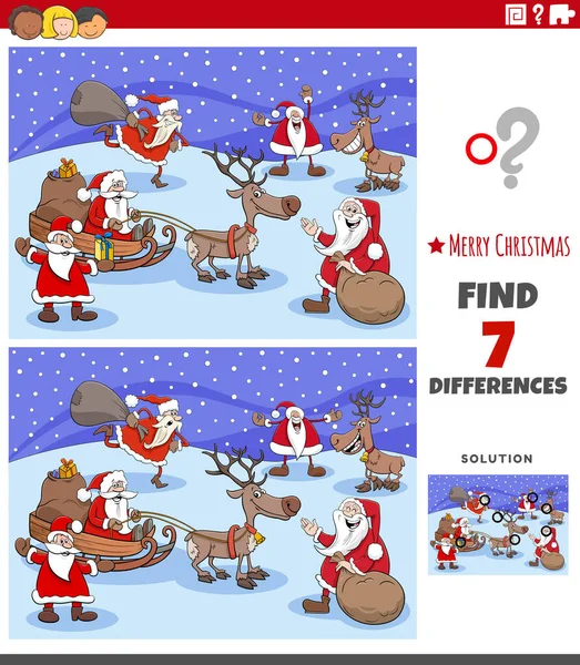 Cartoon Illustration Finding Differences Pictures Educational Game Children Christmas Characrters — Stock Vector