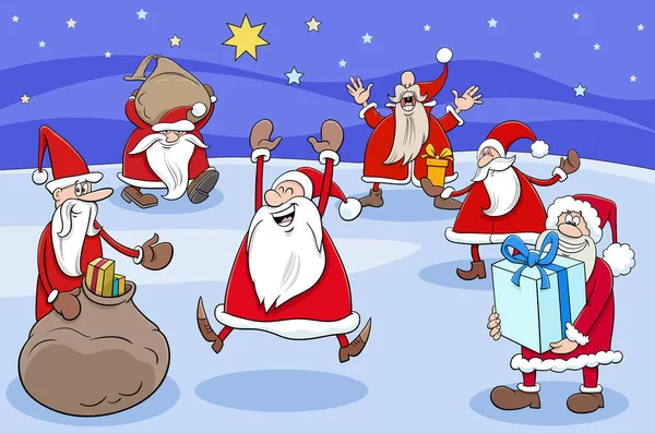 Cartoon Illustration Santa Claus Comic Characters Group Christmas Time – stockvektor