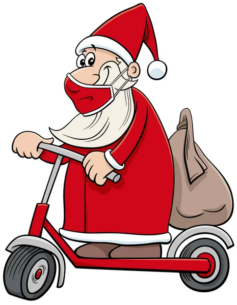 Dibujos Animados Ilustración Del Personaje Santa Claus Montando Scooter Eléctrico — Archivo Imágenes Vectoriales