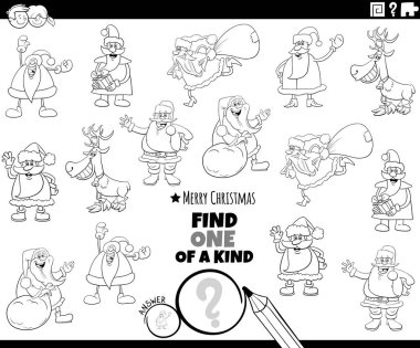 Çizgi roman illüstrasyonları komik Noel karakterleri boyama kitabı sayfası olan eğitici bir resim oyunu bulun.