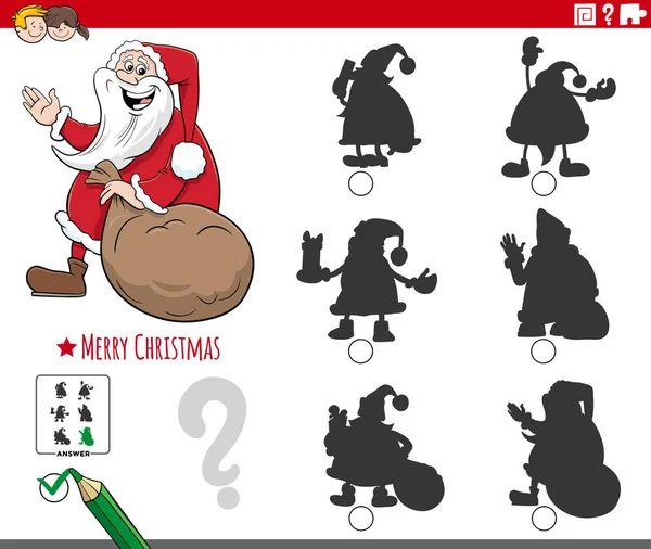 为有圣诞老人圣诞性格的儿童找到合适的影子教育任务的卡通图解 — 图库矢量图片