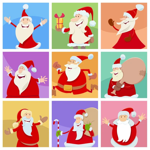 Cartoon Illustration Christmas Design Greeting Cards Santa Claus Characters Set — Stock Vector