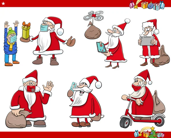 Ilustração Natal Feriados Desenhos Animados Conjunto Com Personagens Papai Noel — Vetor de Stock