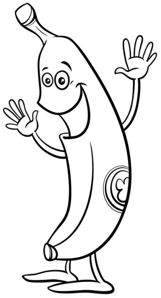 Desenhos Animados Preto Branco Ilustração Engraçado Banana Fruta Personagem Cômico — Vetor de Stock