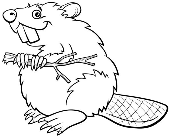 Ασπρόμαυρη Εικονογράφηση Κινουμένων Σχεδίων Του Αστείο Κάστορα Άγριο Ζώο Χαρακτήρα — Διανυσματικό Αρχείο