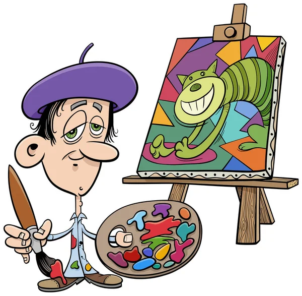 Cartoon Ilustrace Malíře Jeho Malbou — Stockový vektor